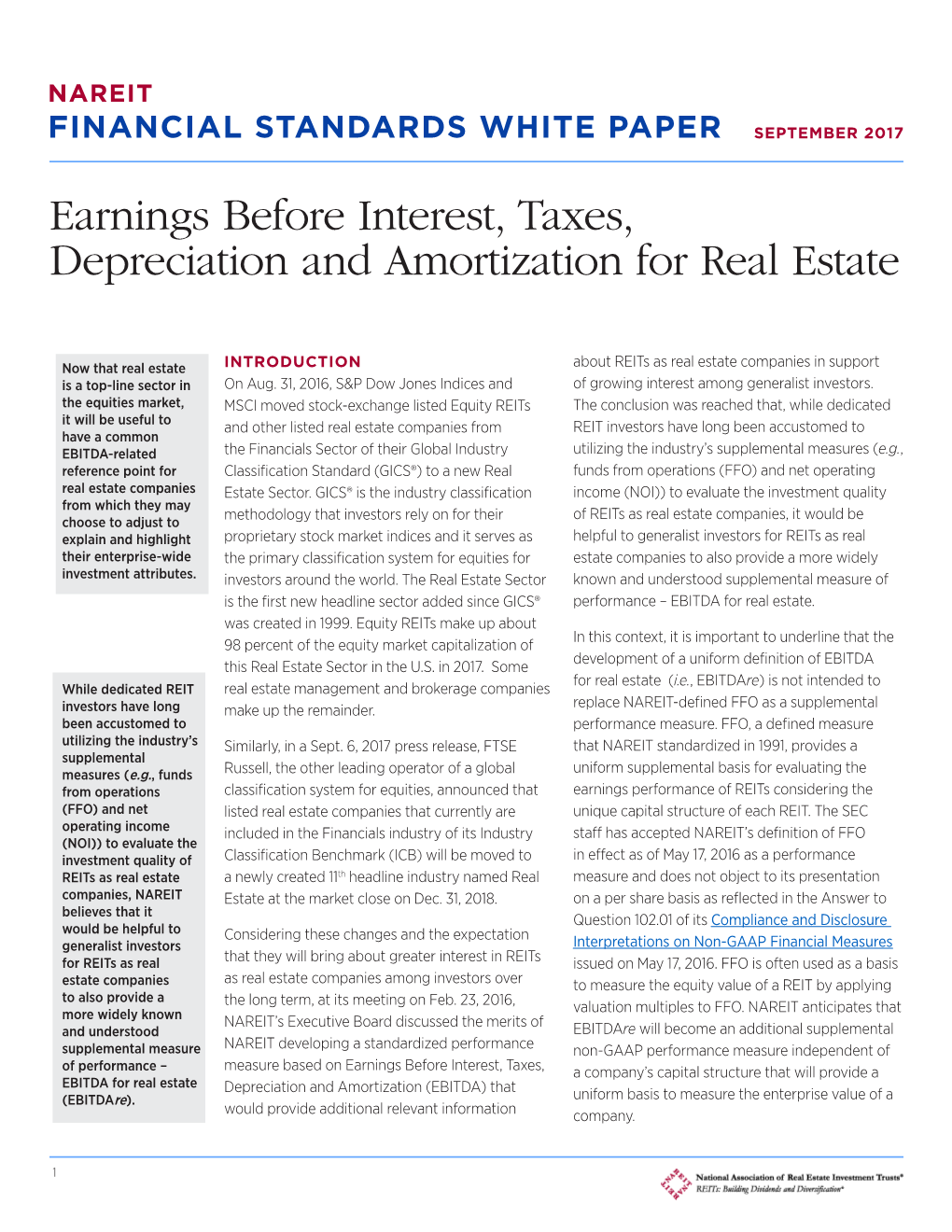 Earnings Before Interest, Taxes, Depreciation and Amortization for Real Estate
