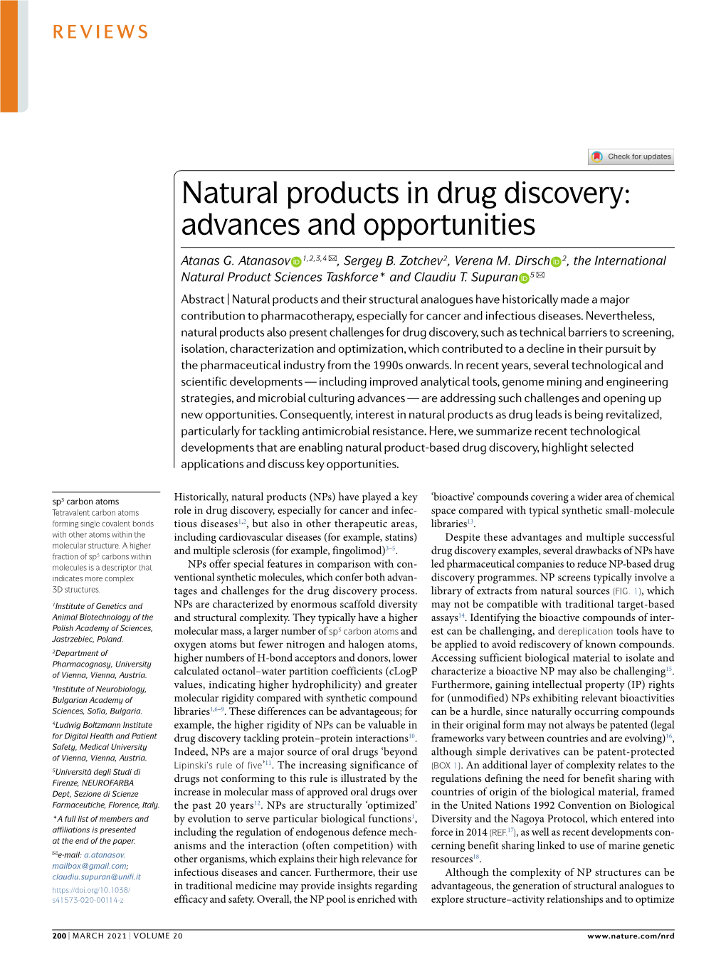 Natural Products in Drug Discovery: Advances and Opportunities