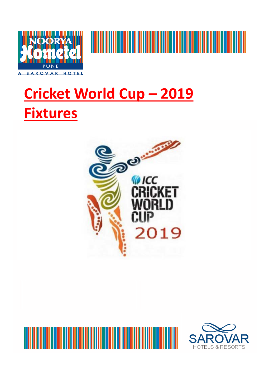 Cricket World Cup – 2019 Fixtures
