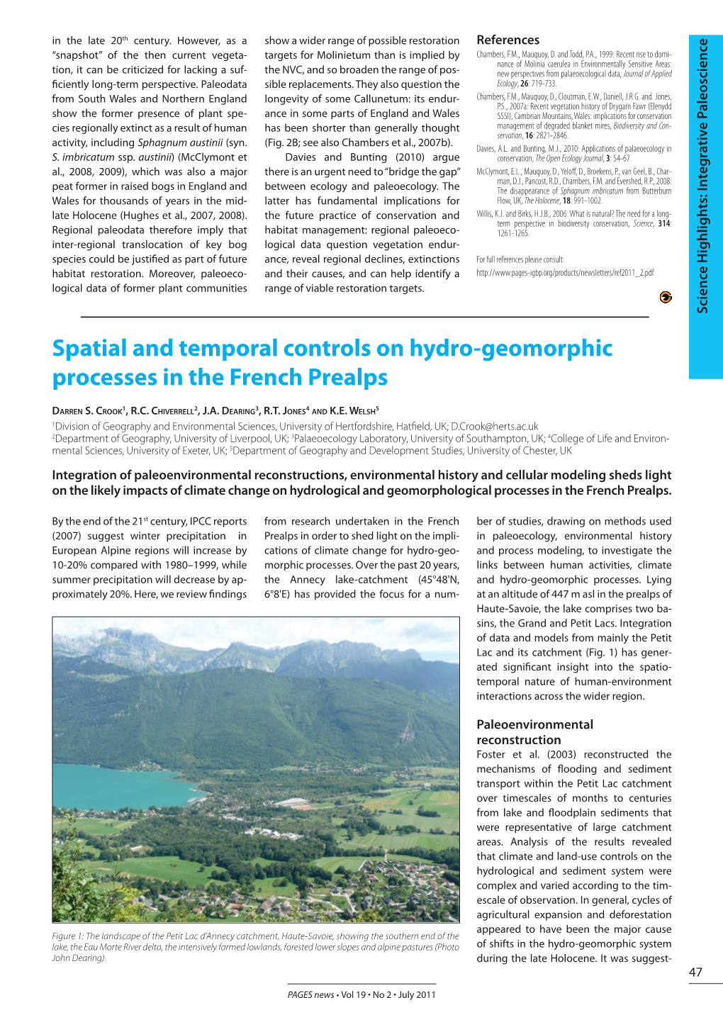 Spatial and Temporal Controls on Hydro-Geomorphic Processes in the French Prealps