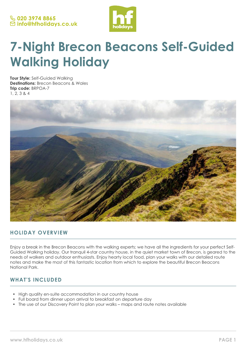 7-Night Brecon Beacons Self-Guided Walking Holiday