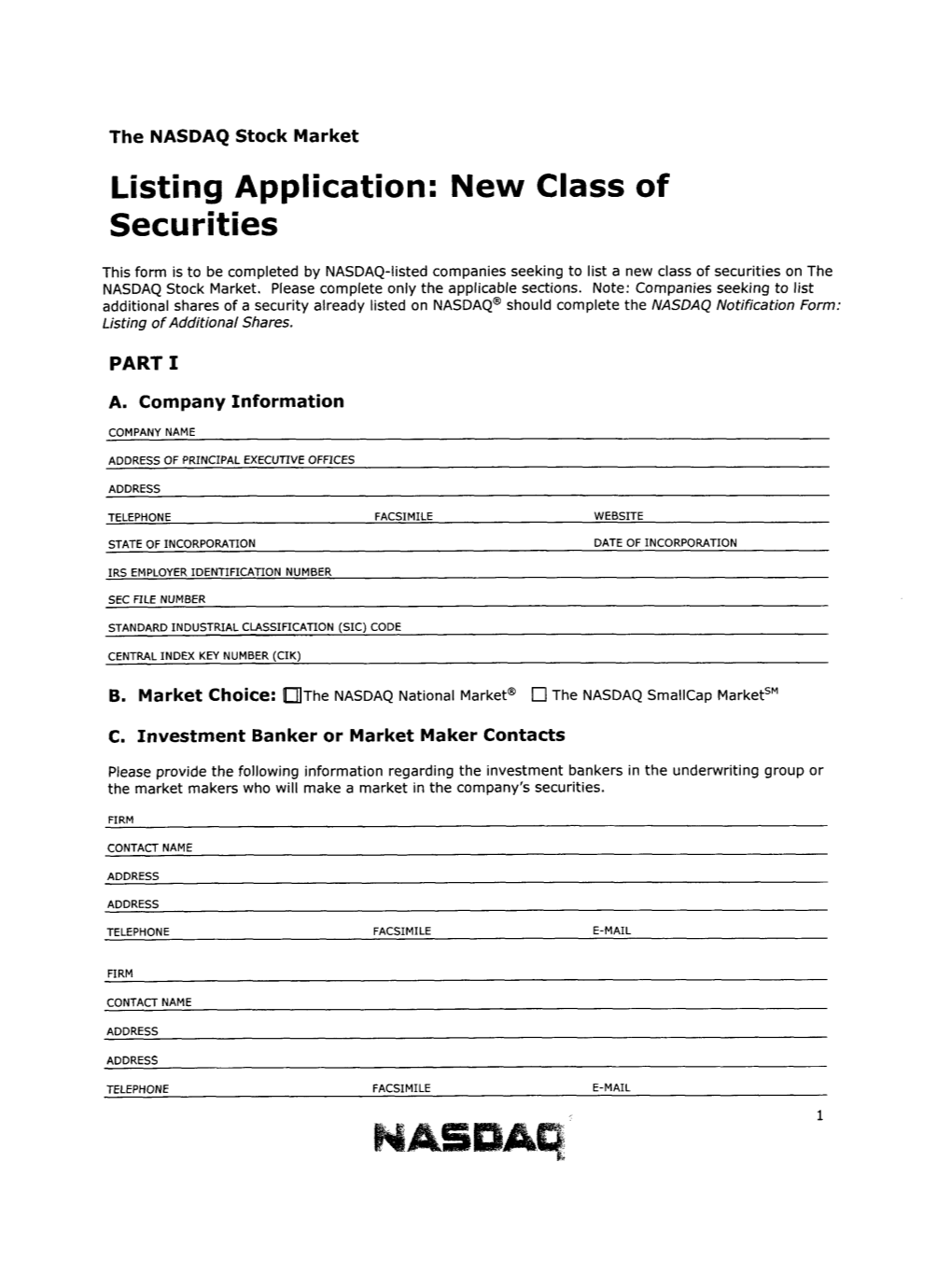 Listing Application: New Class of Securities