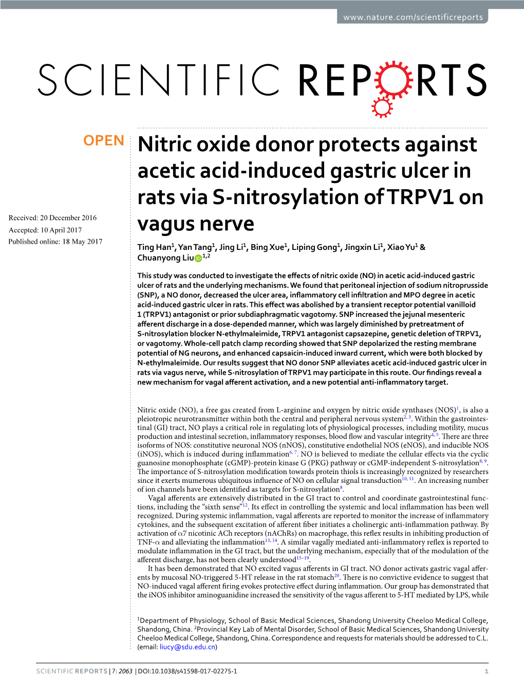 Nitric Oxide Donor Protects Against Acetic Acid-Induced Gastric Ulcer In