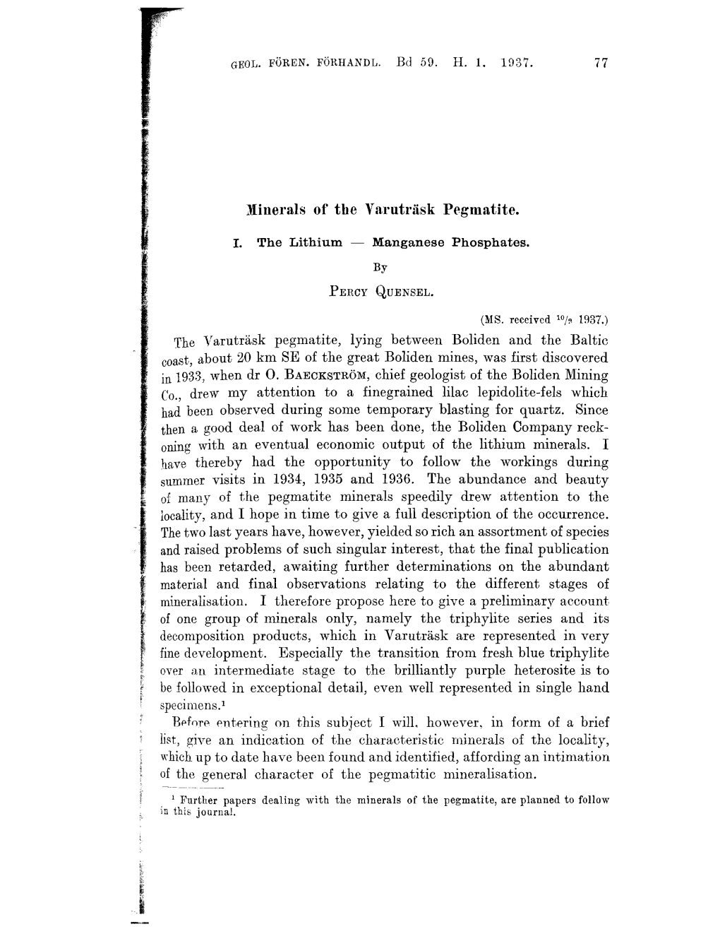 Minerals of the Varutriisk Pegmatite