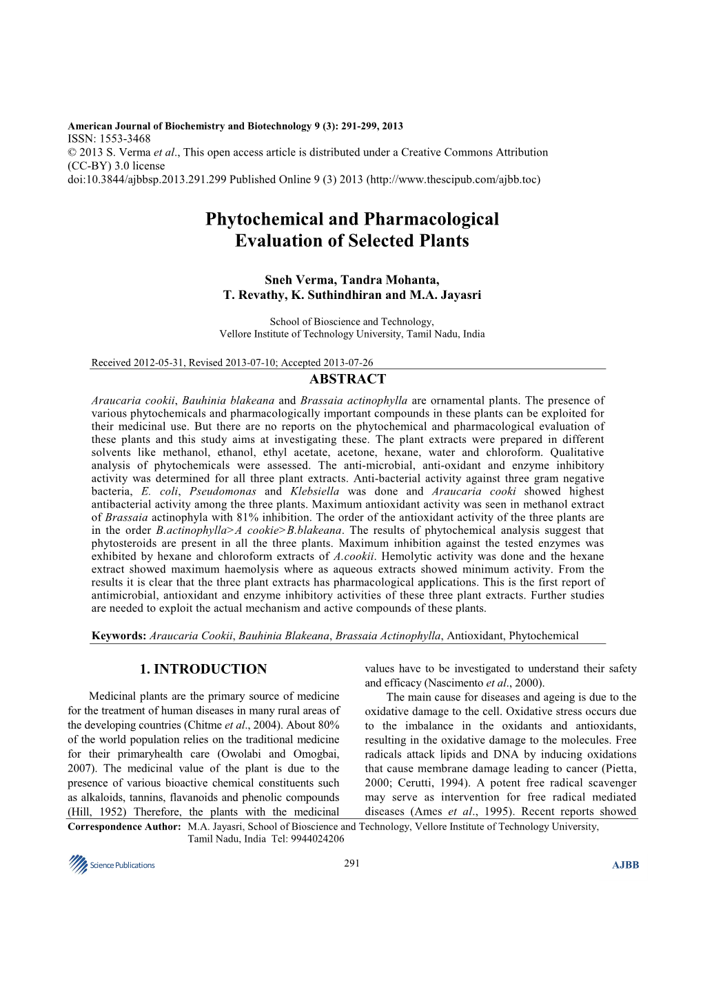 Phytochemical and Pharmacological Evaluation of Selected Plants