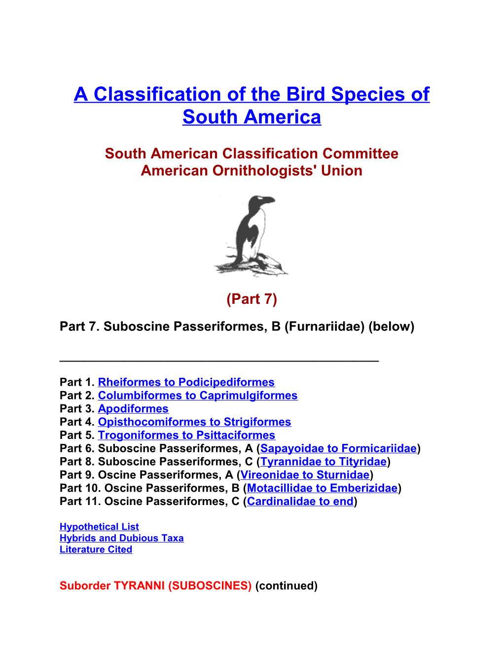 A Classification of the Bird Species of South America. Part 7