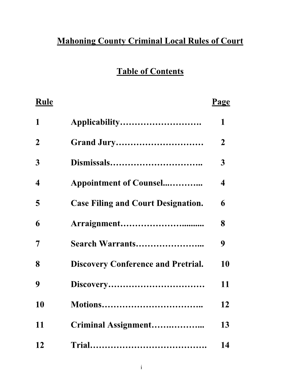 Mahoning County Criminal Local Rules of Court