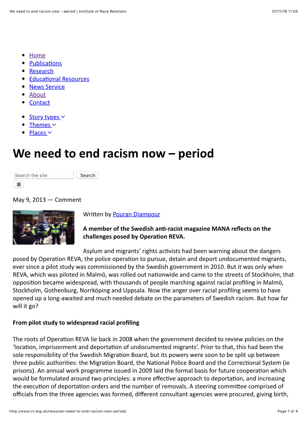 We Need to End Racism Now – Period | Institute of Race Relations 07/11/18 11:05