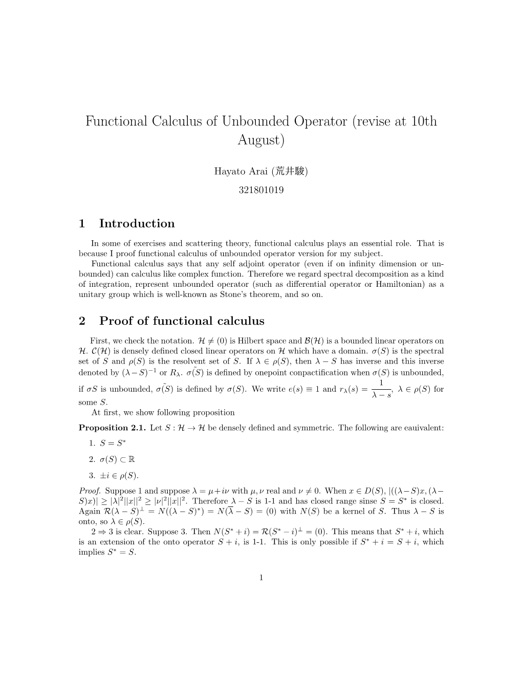 Functional Calculus of Unbounded Operator (Revise at 10Th August)