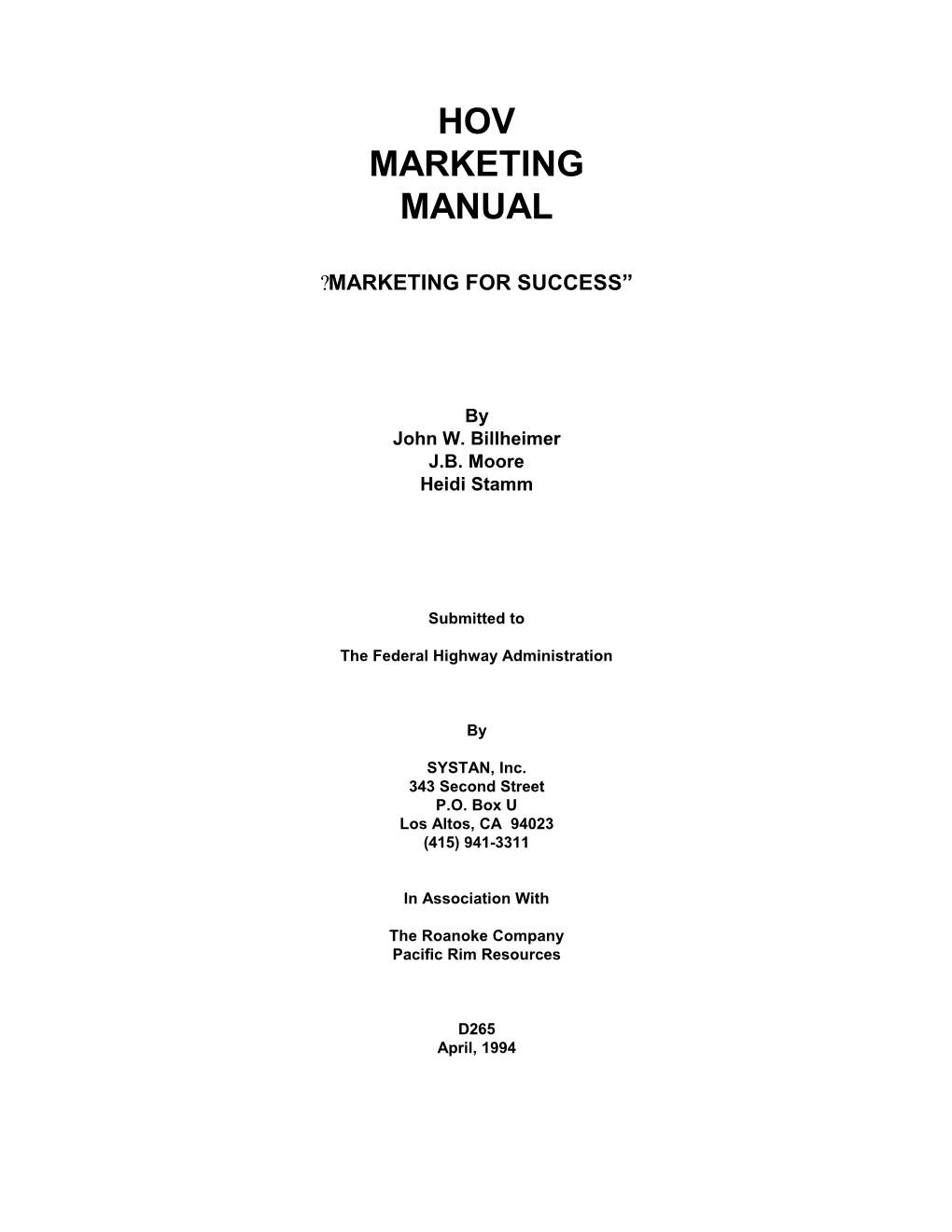 Hov Marketing Manual