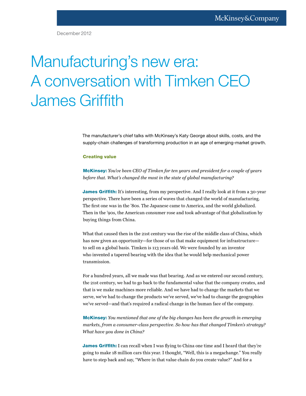Manufacturing's New Era: a Conversation with Timken CEO