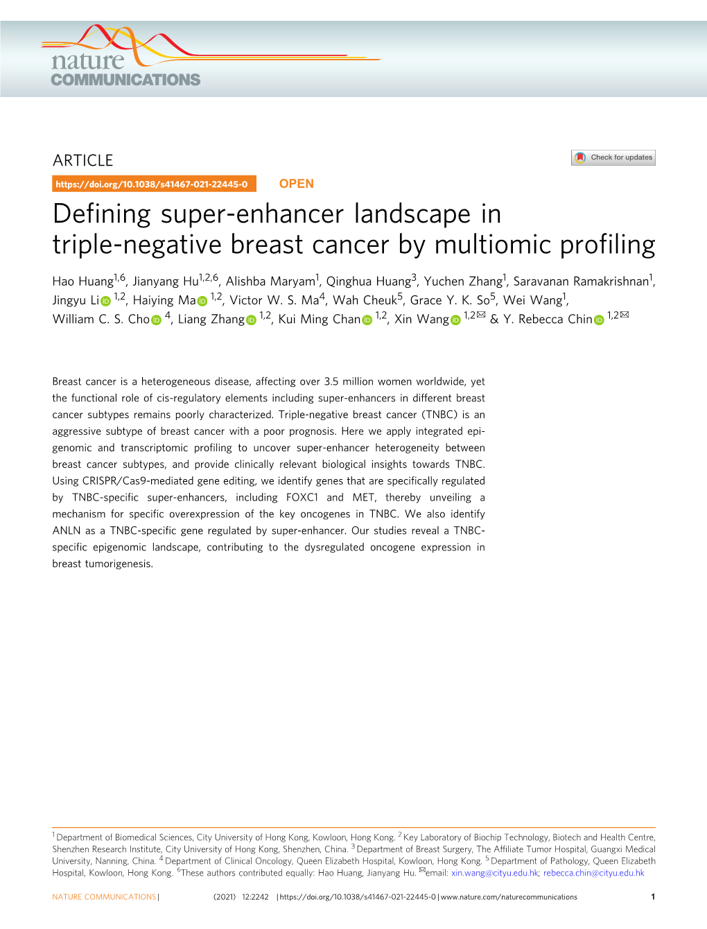Defining Super-Enhancer Landscape in Triple-Negative Breast Cancer By