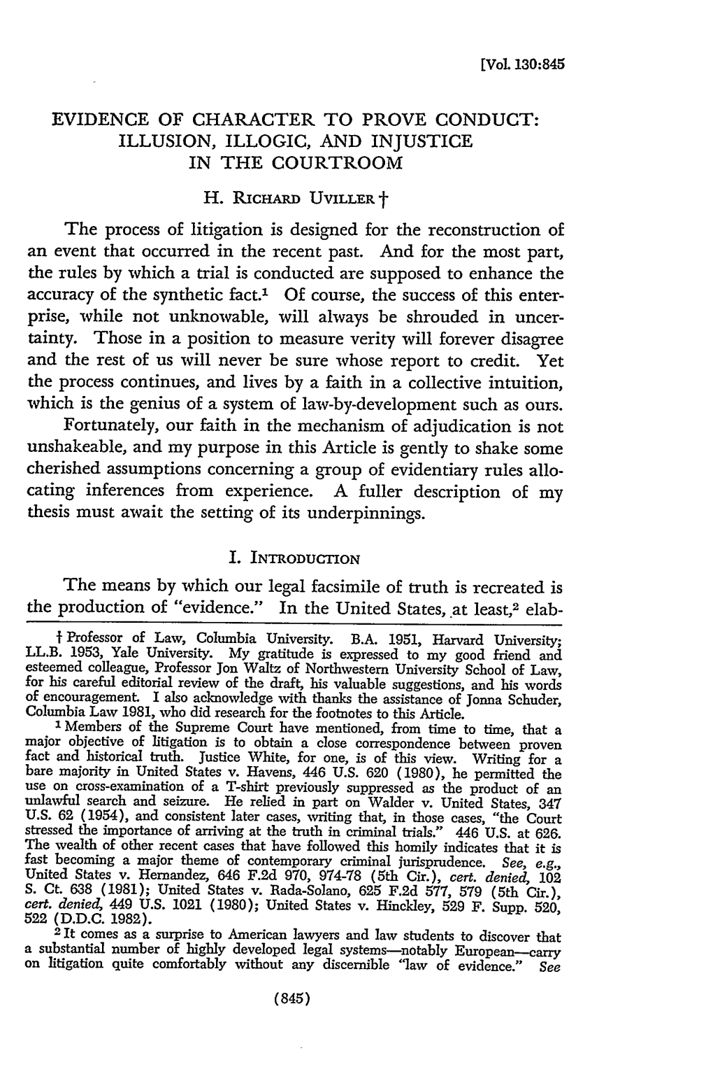 Evidence of Character to Prove Conduct: Illusion, Illogic, and Injustice in the Courtroom