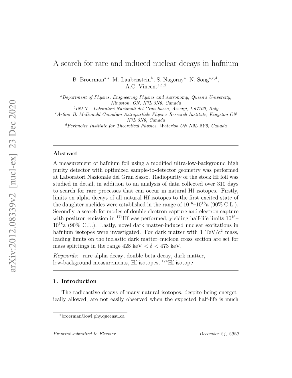 A Search for Rare and Induced Nuclear Decays in Hafnium