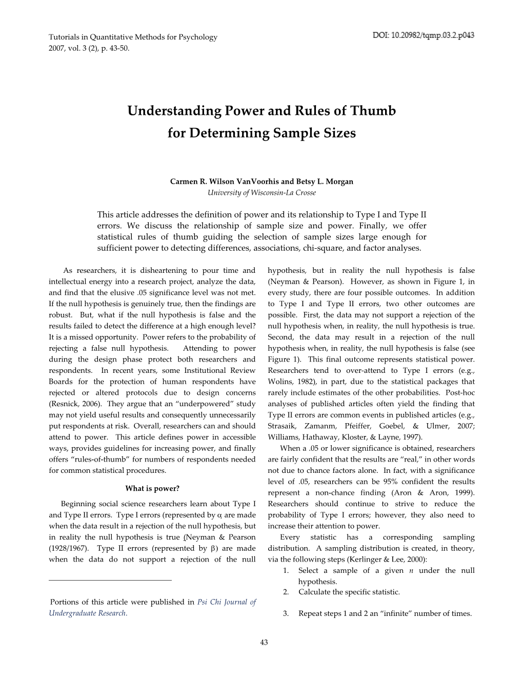 Understanding Power and Rules of Thumb for Determining Sample Sizes