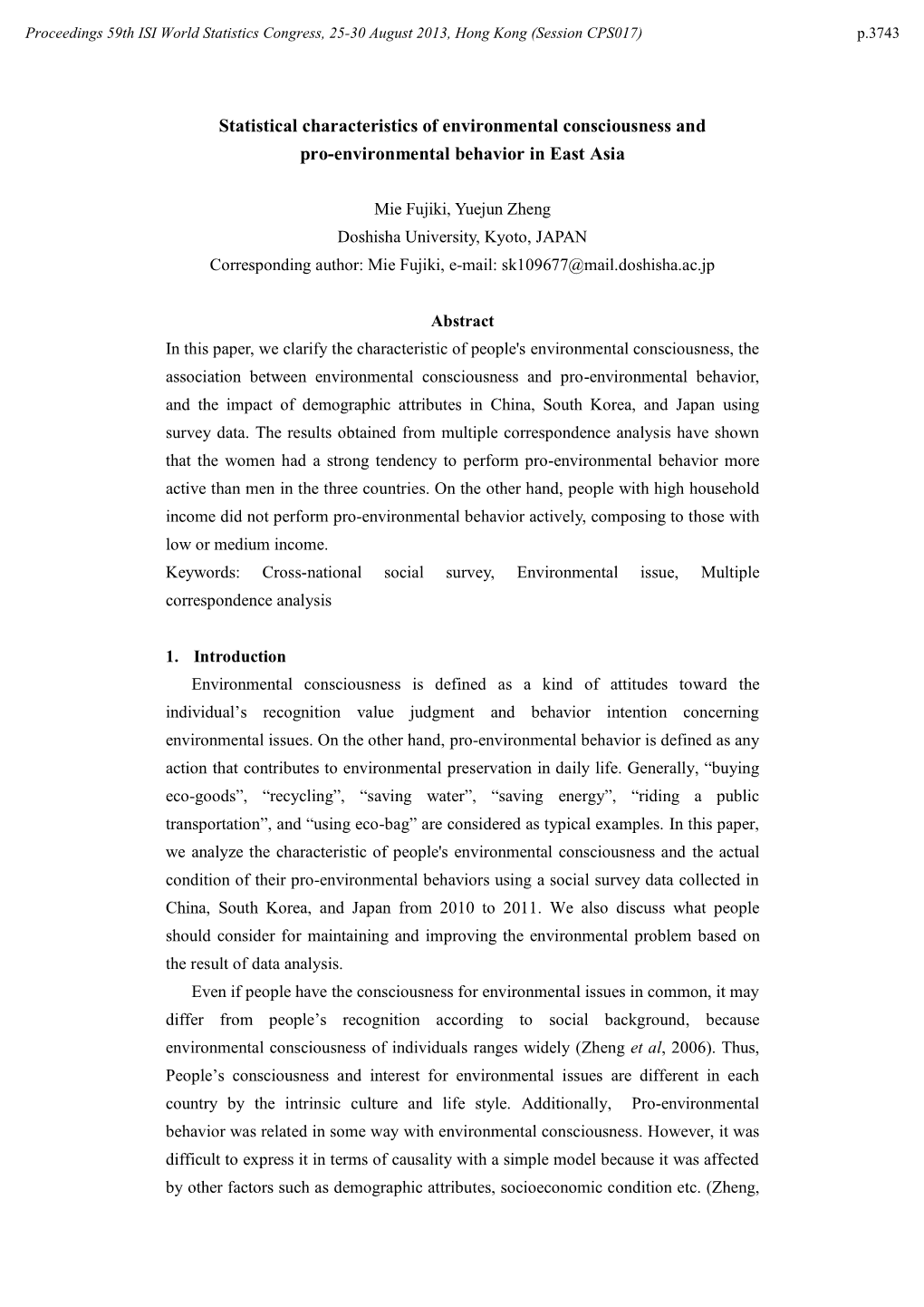 Statistical Characteristics of Environmental Consciousness and Pro-Environmental Behavior in East Asia