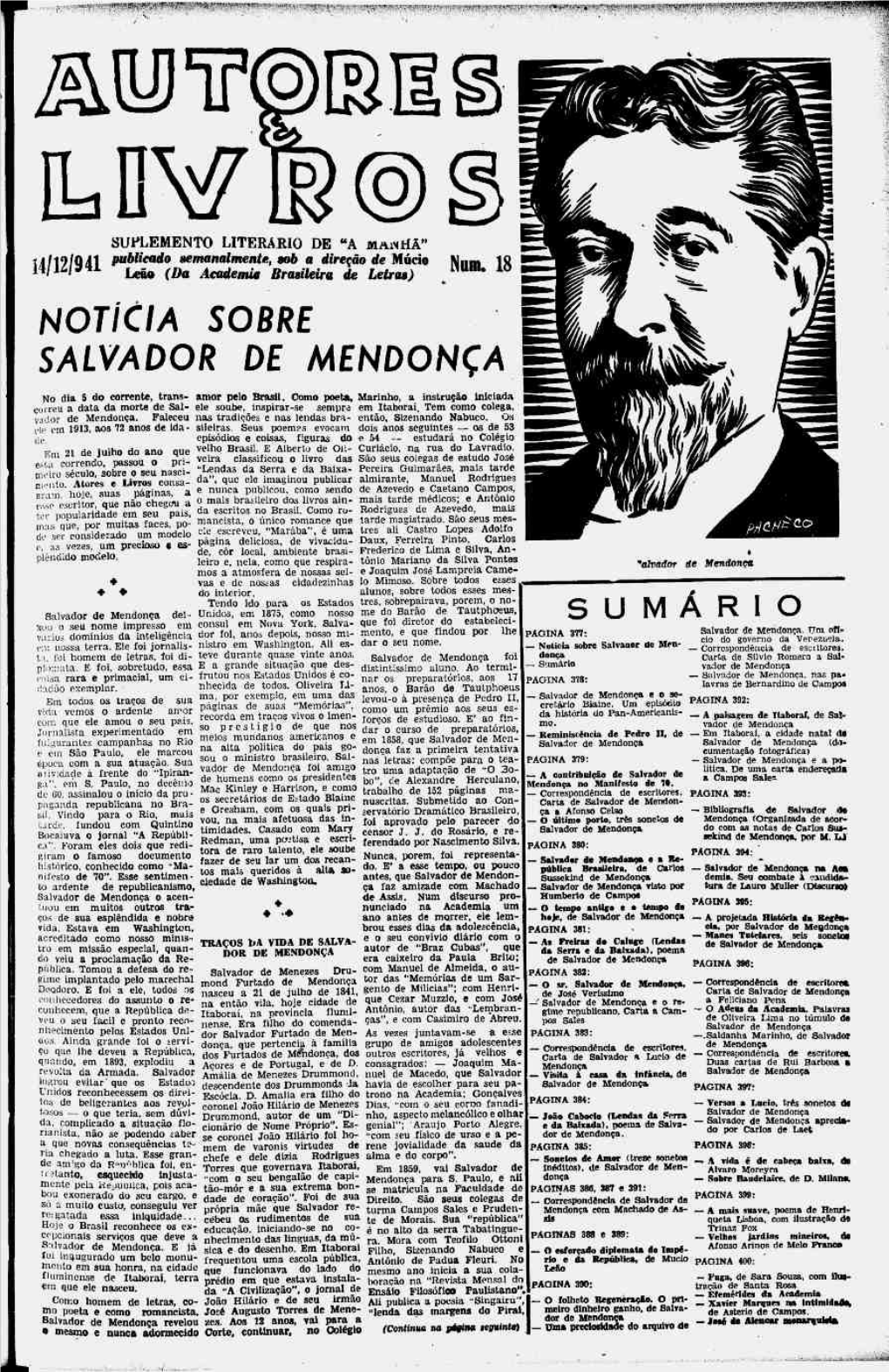 NOTÍCIA SOBRE SALVADOR DE MENDONÇA SALVADOR DE MENDONÇA (Continuação Da Página Anterior) Vaz