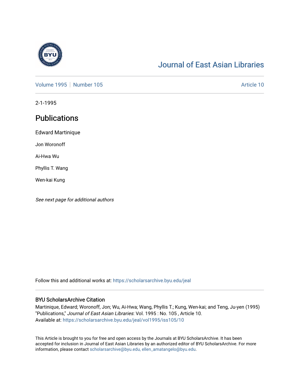 Journal of East Asian Libraries Publications