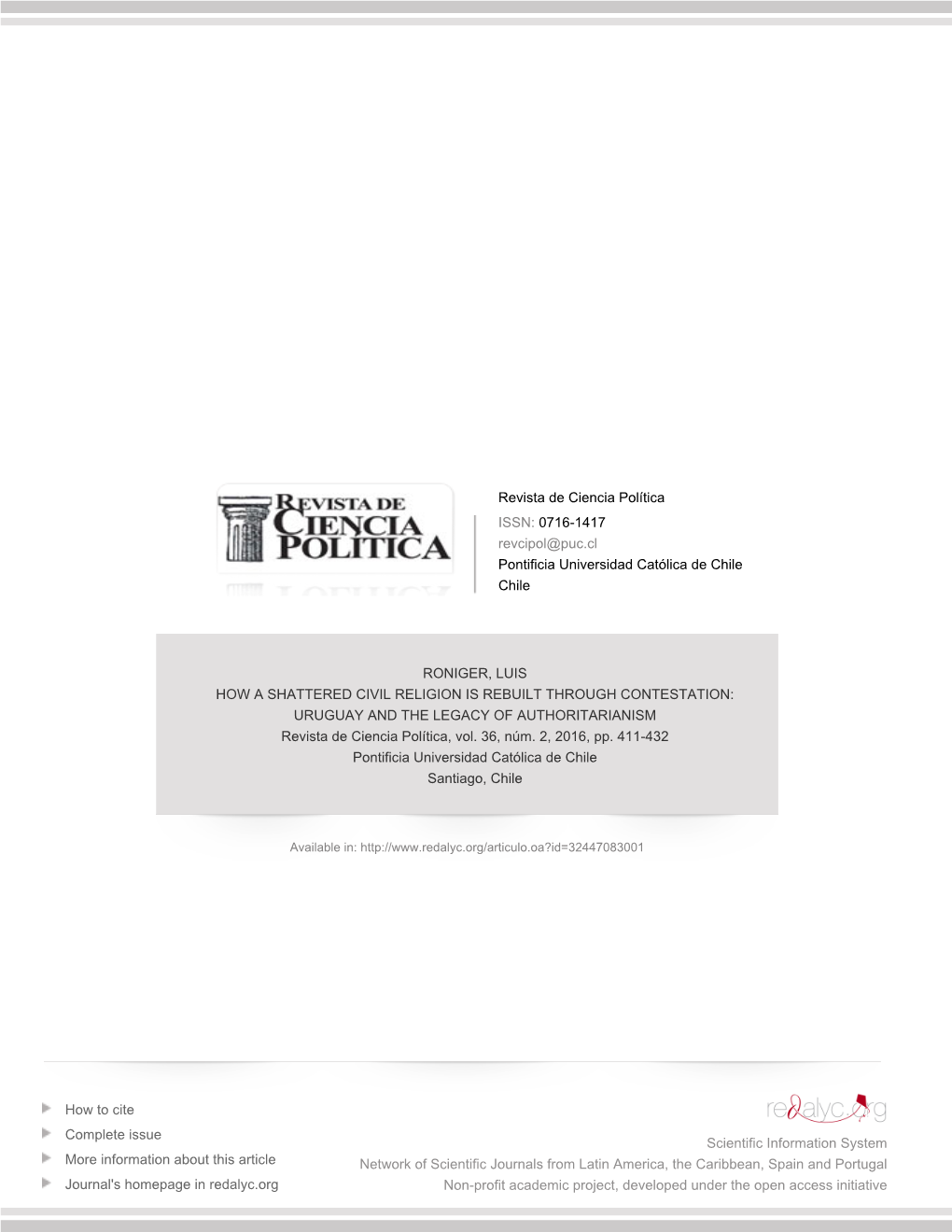 URUGUAY and the LEGACY of AUTHORITARIANISM Revista De Ciencia Política, Vol