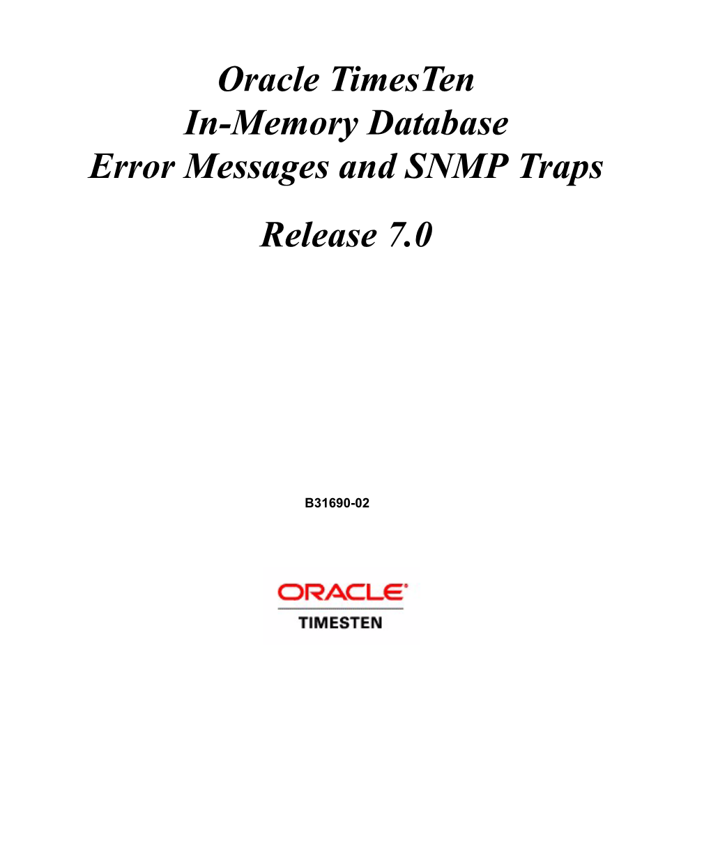 Oracle Timesten In-Memory Database Error Messages and SNMP Traps Release 7.0