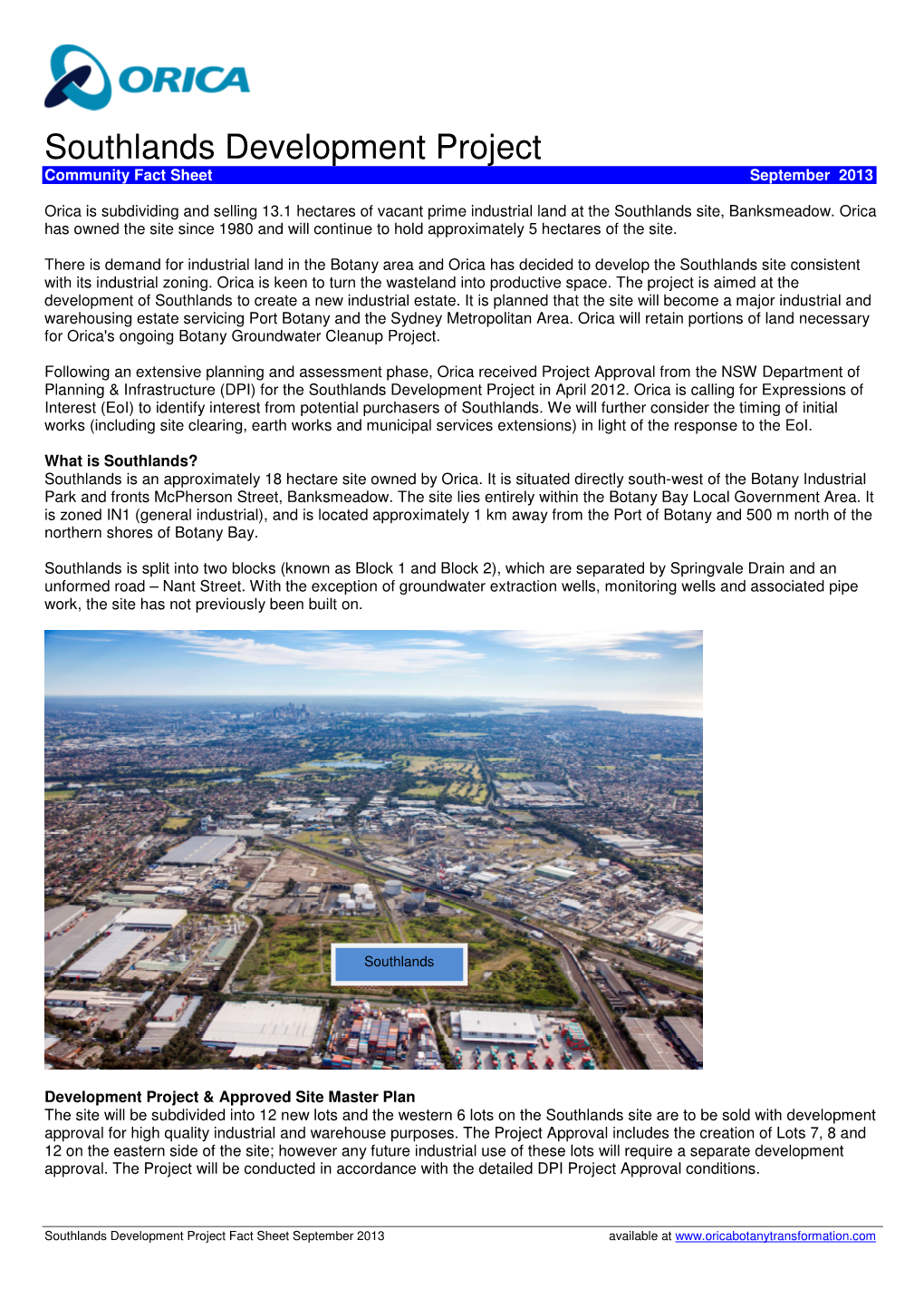 Southlands Fact Sheet Sept 2013 Rev 0