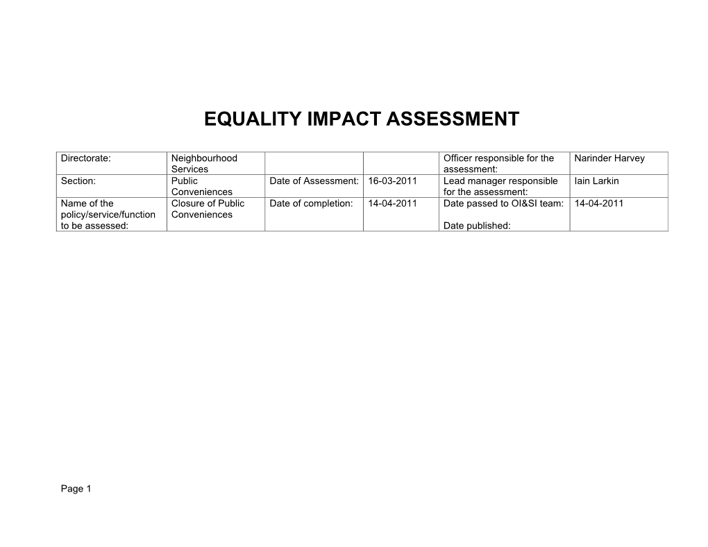 Equality Impact Assessment