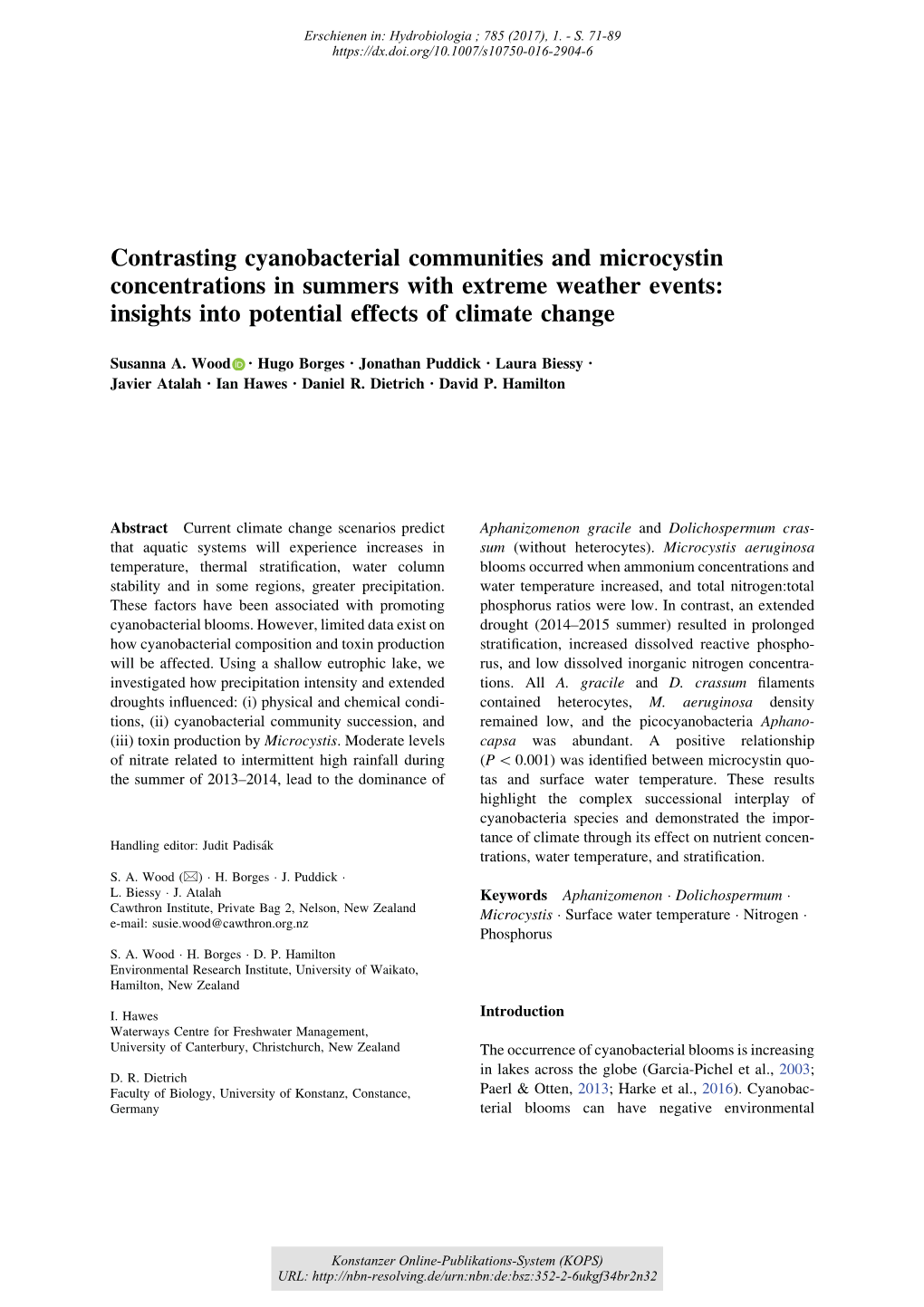 Contrasting Cyanobacterial Communities and Microcystin Concentrations in Summers with Extreme Weather Events: Insights Into Potential Effects of Climate Change