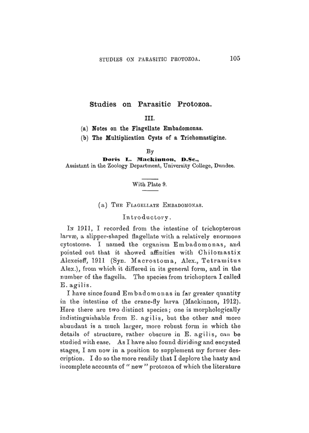 Studies on Parasitic Protozoa. 105