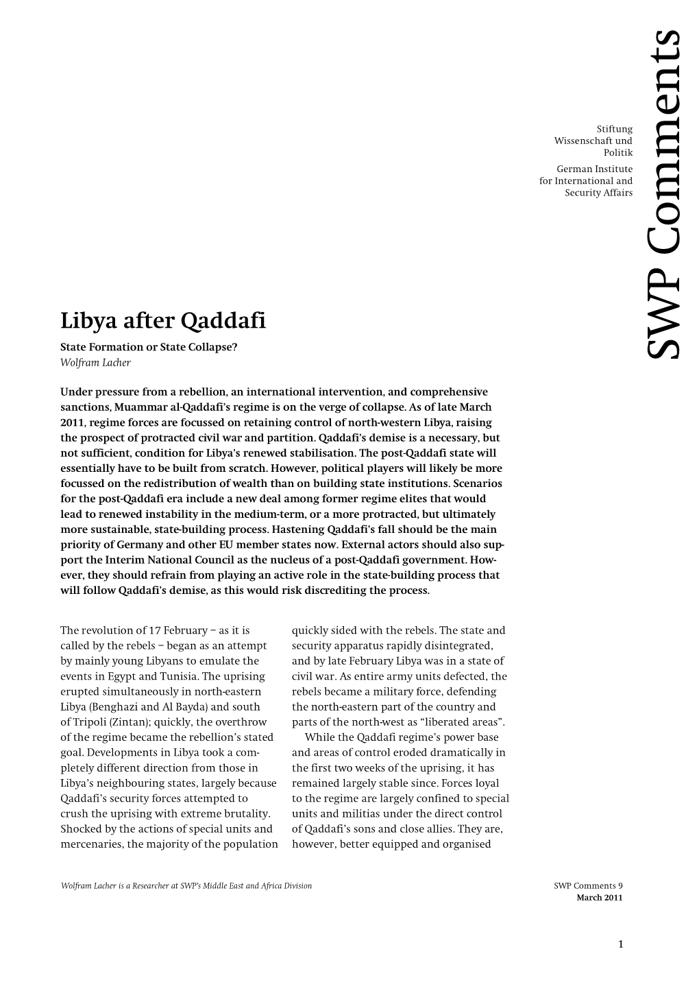 Libya After Qaddafi State Formation Or State Collapse?