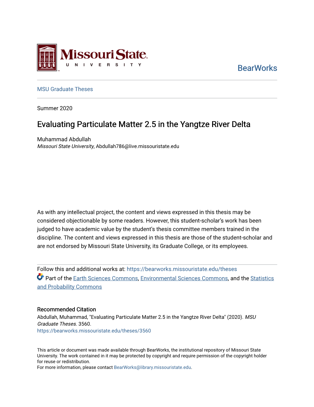 Evaluating Particulate Matter 2.5 in the Yangtze River Delta