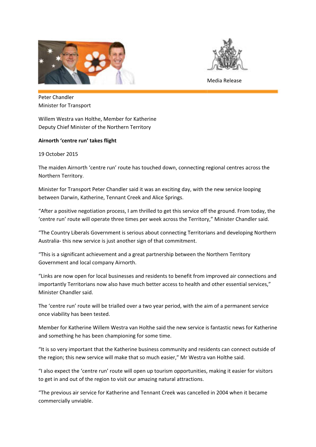 Media Release Peter Chandler Minister For