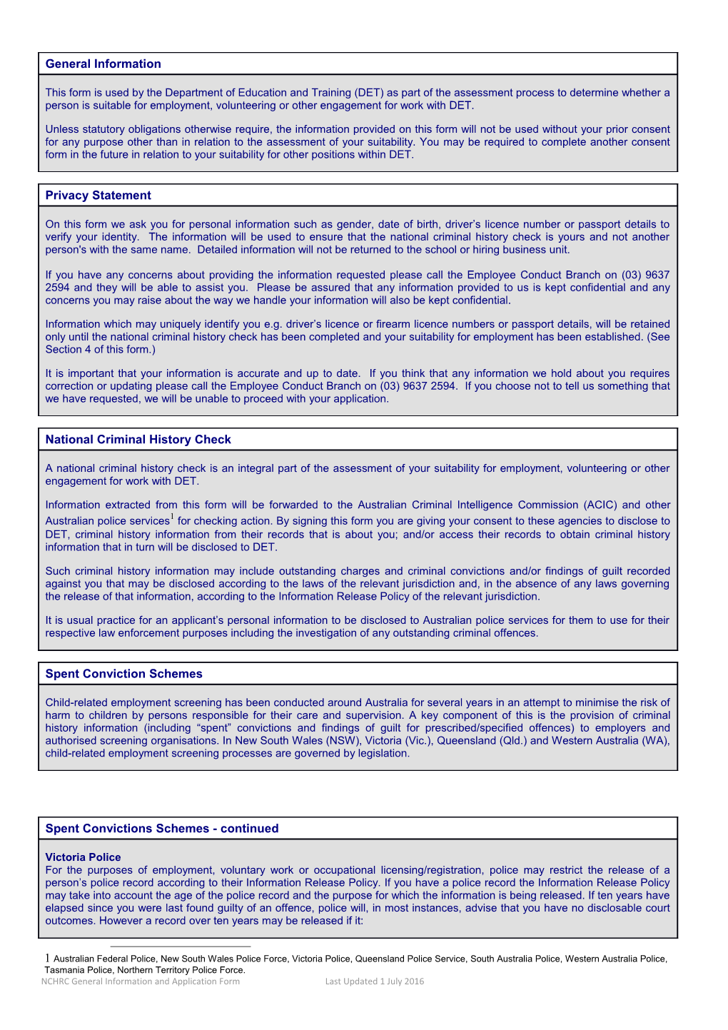 NCHRC General Information And Application Form