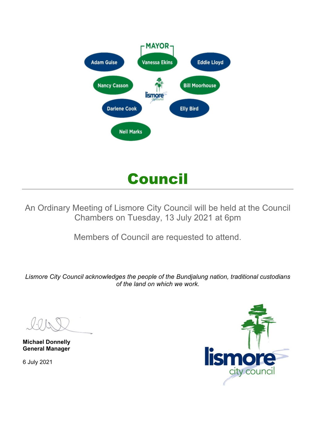 Agenda of Lismore City Council