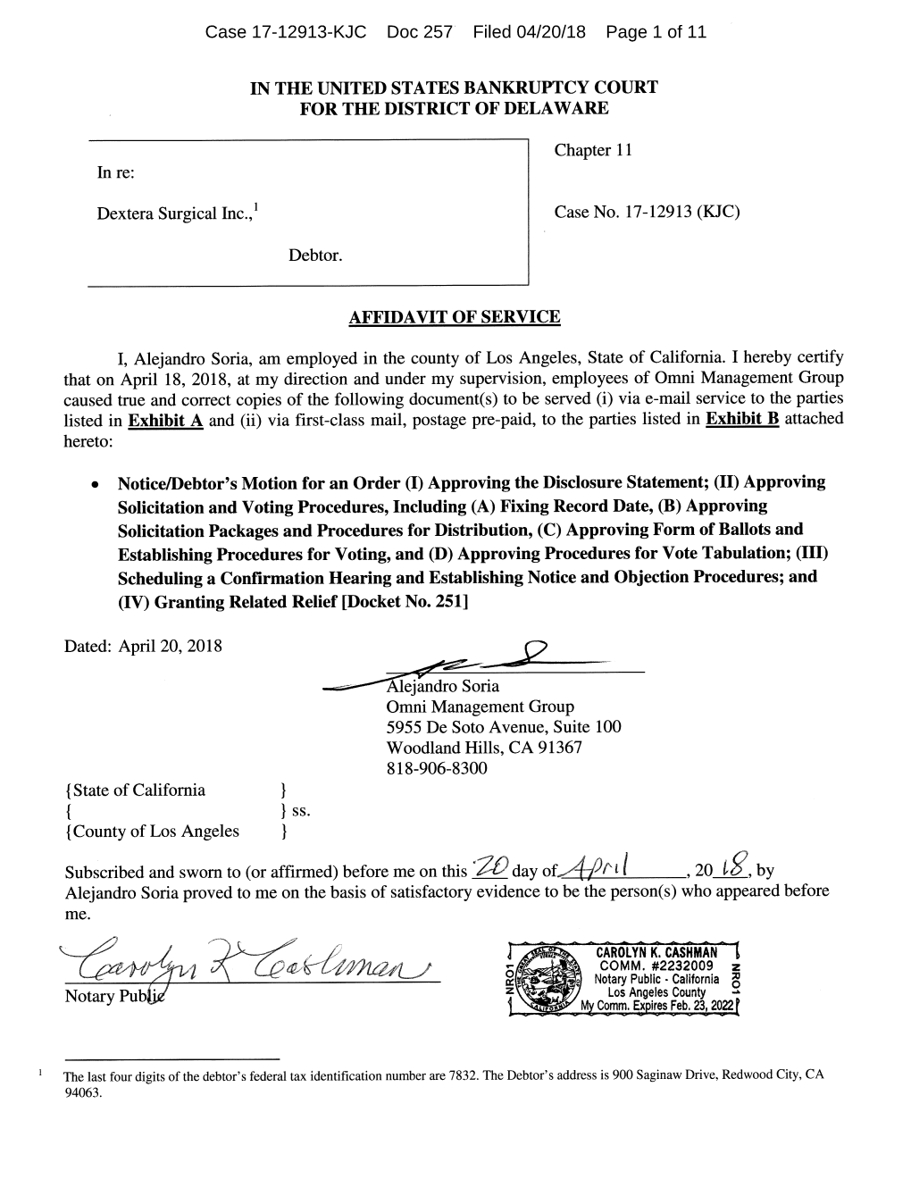 Case 17-12913-KJC Doc 257 Filed 04/20/18 Page 1 of 11