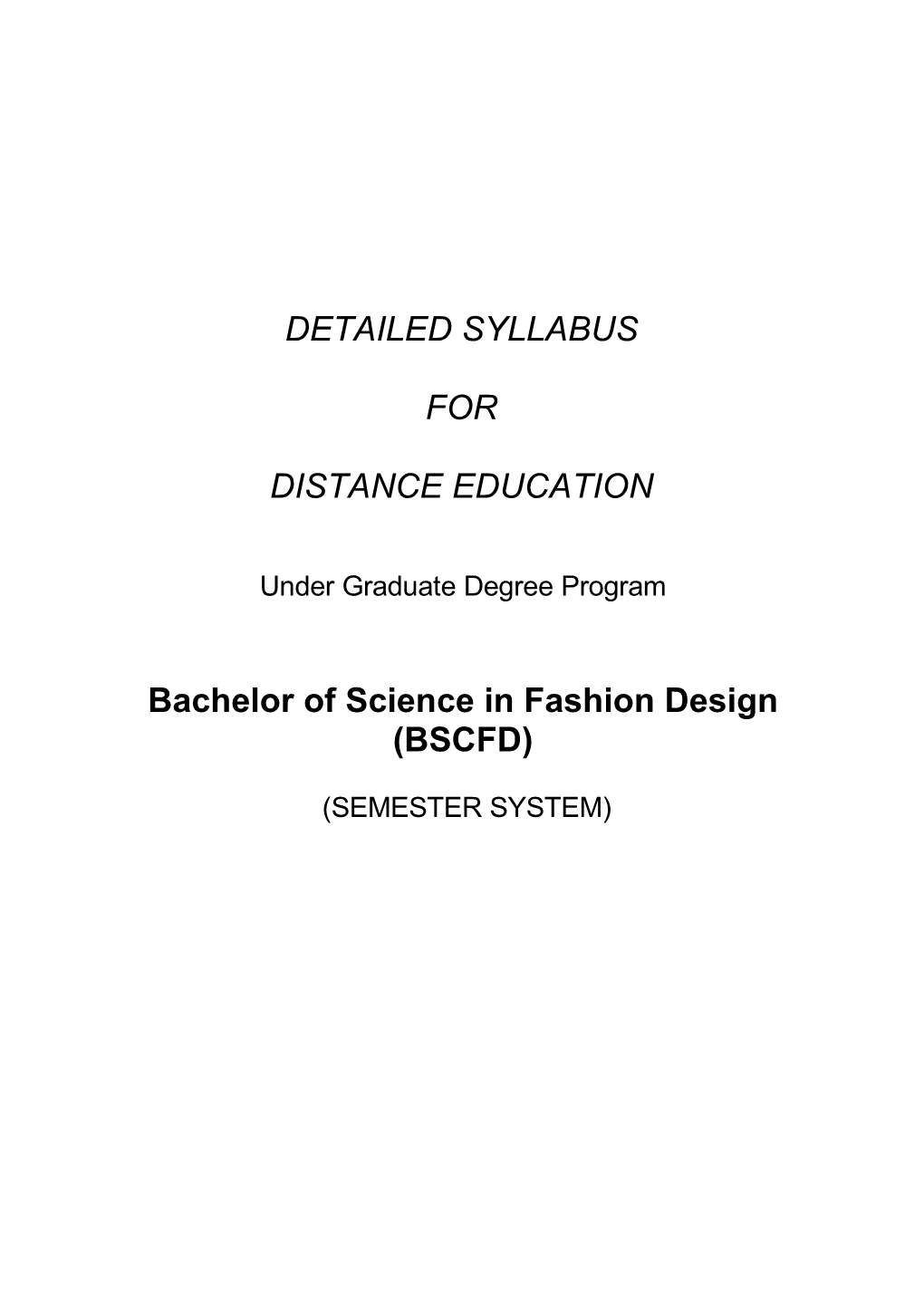 DETAILED SYLLABUS for DISTANCE EDUCATION Bachelor