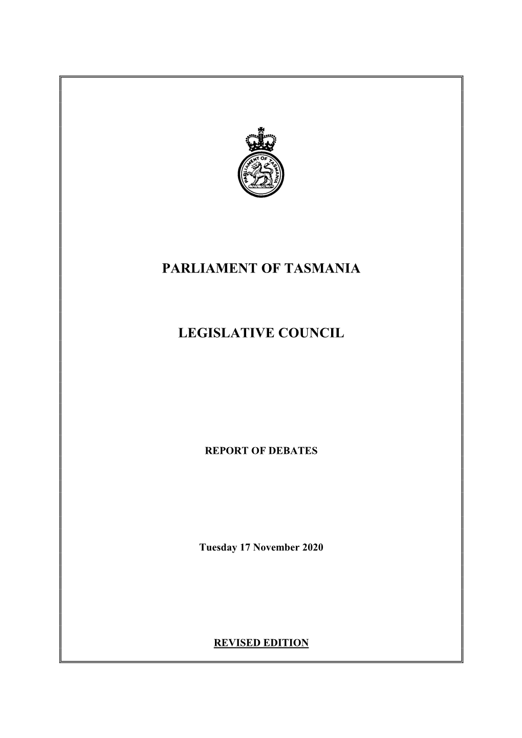 Legislative Council Tuesday 17 November 2020