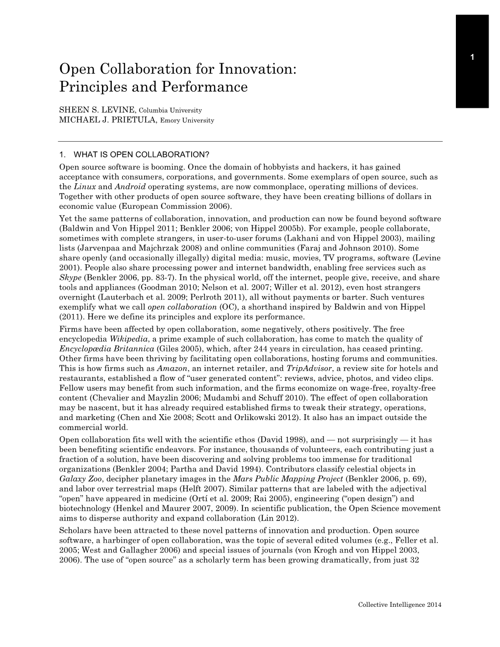 Open Collaboration for Innovation: Principles and Performance 