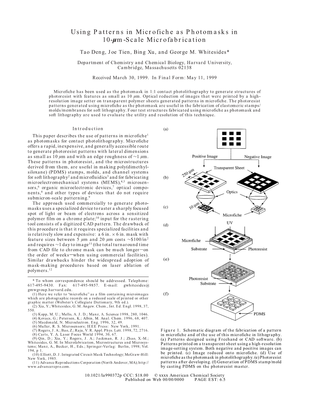 Using Patterns in Microfiche As Photomasks in 10-Μm-Scale Microfabrication