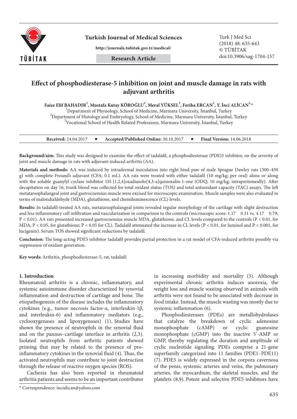 Effect of Phosphodiesterase-5 Inhibition on Joint and Muscle Damage in Rats with Adjuvant Arthritis