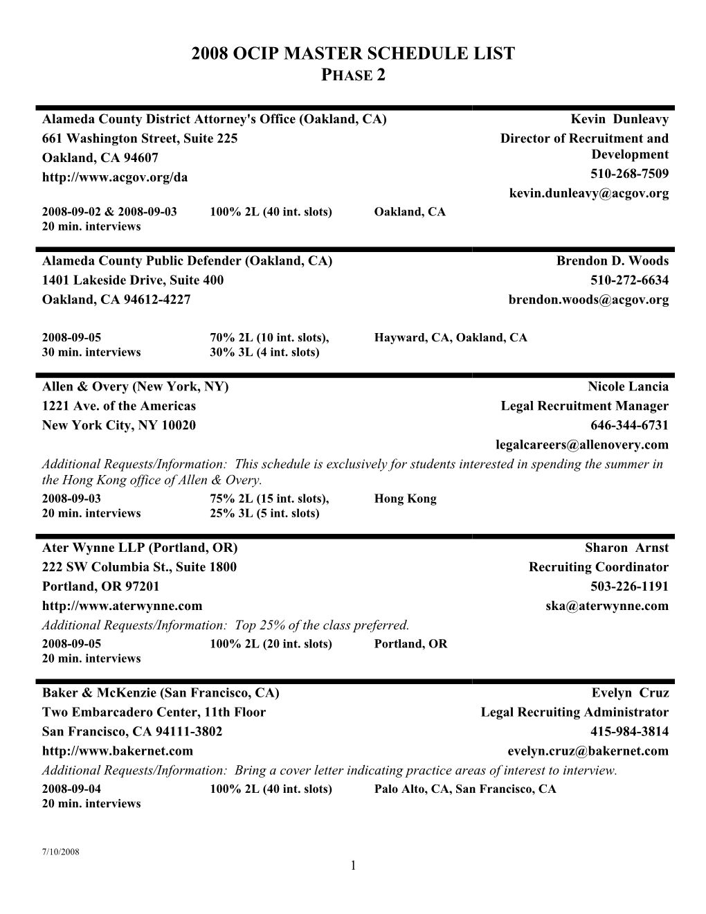 2008 Ocip Master Schedule List Phase 2