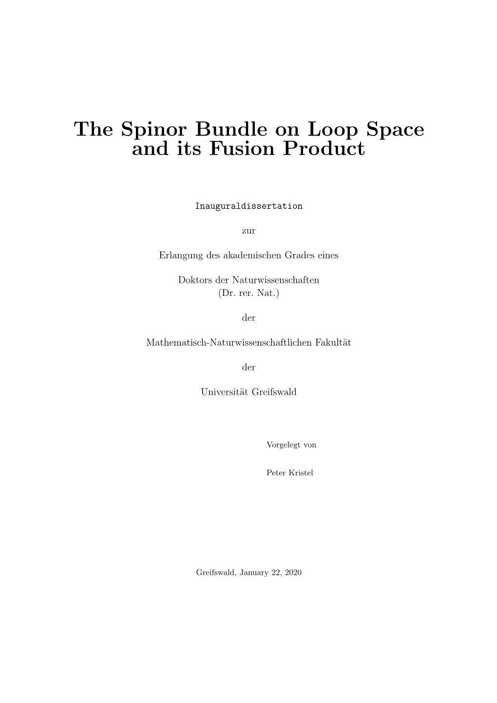 Spinors on Loop Space