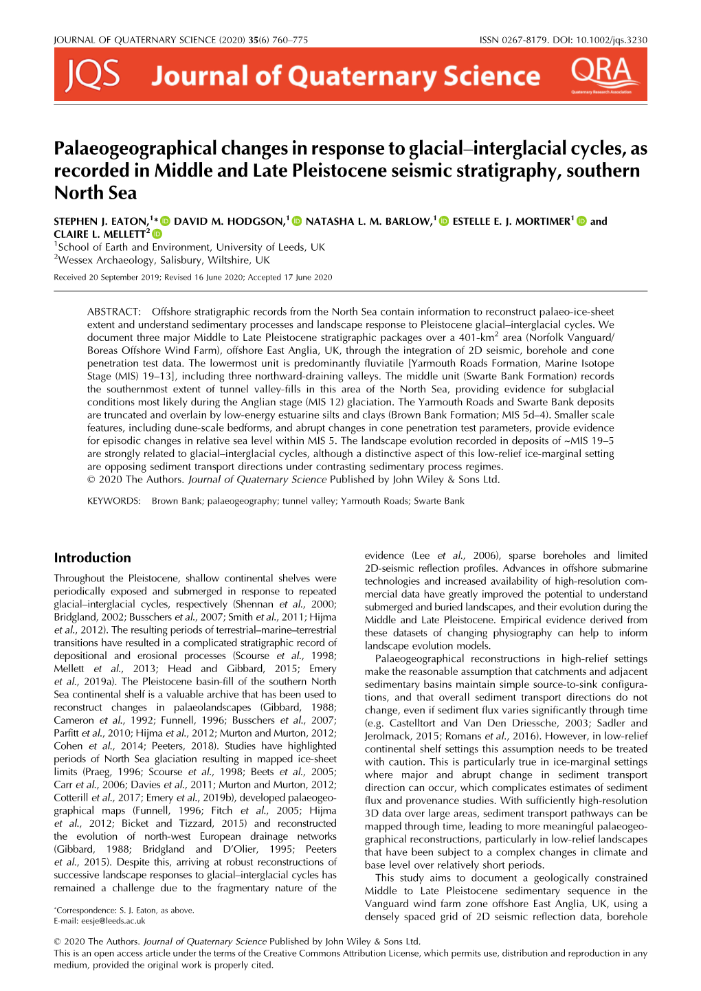 Palaeogeographical Changes in Response to Glacial–Interglacial Cycles, As Recorded in Middle and Late Pleistocene Seismic Stratigraphy, Southern North Sea