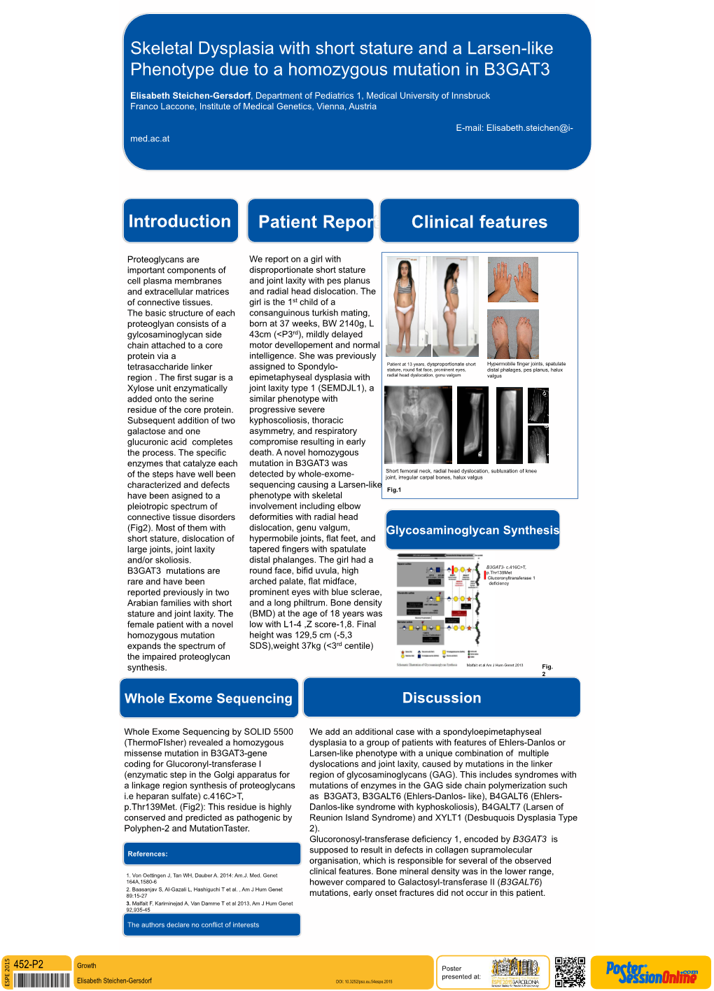 Clinical Features Patient Report Introduction Skeletal Dysplasia With