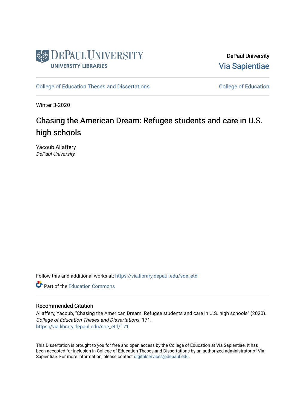 Refugee Students and Care in US High Schools