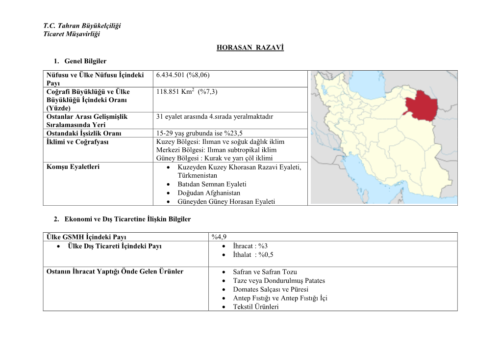 T.C. Tahran Büyükelçiliği Ticaret Müşavirliği HORASAN RAZAVİ 1