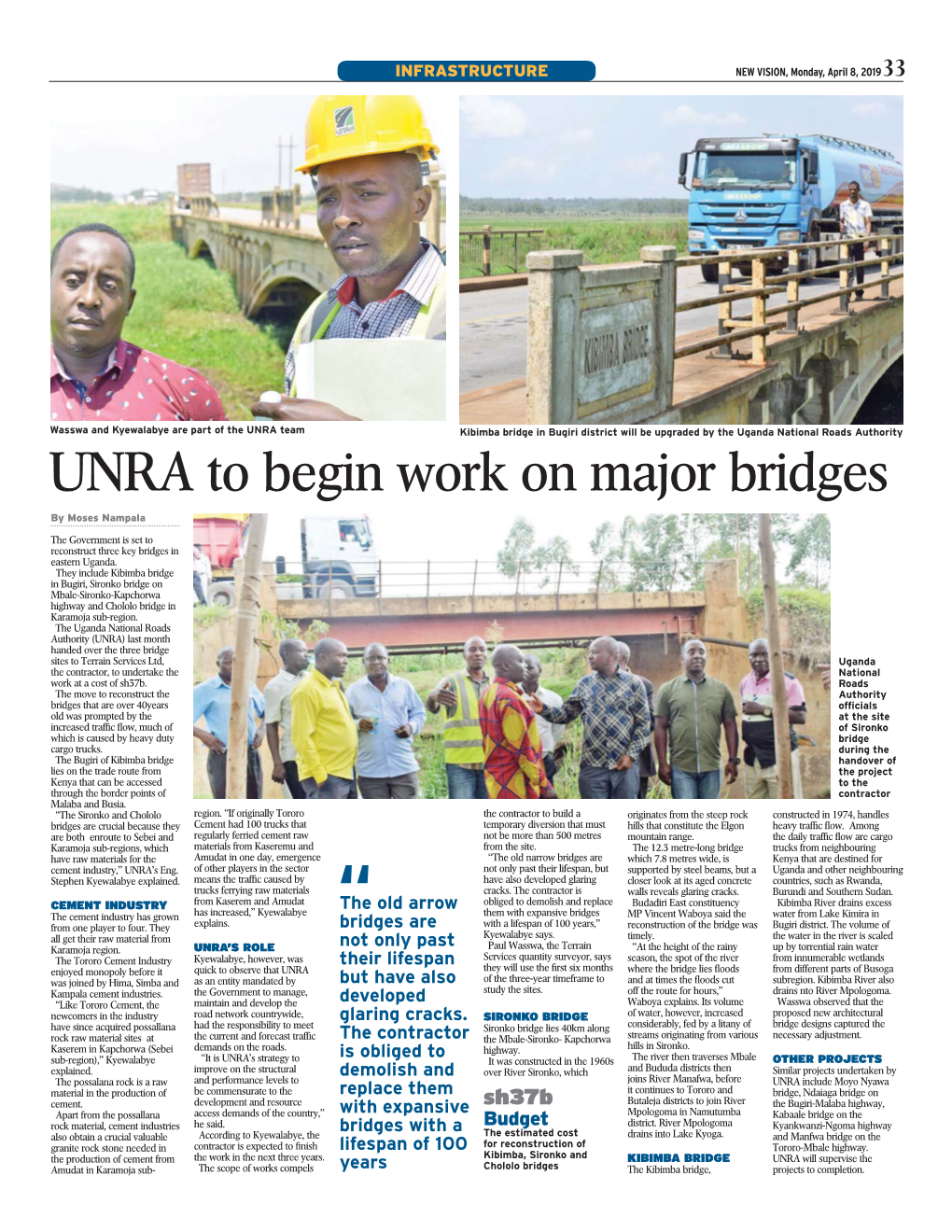 UNRA to Begin Work on Major Bridges by Moses Nampala