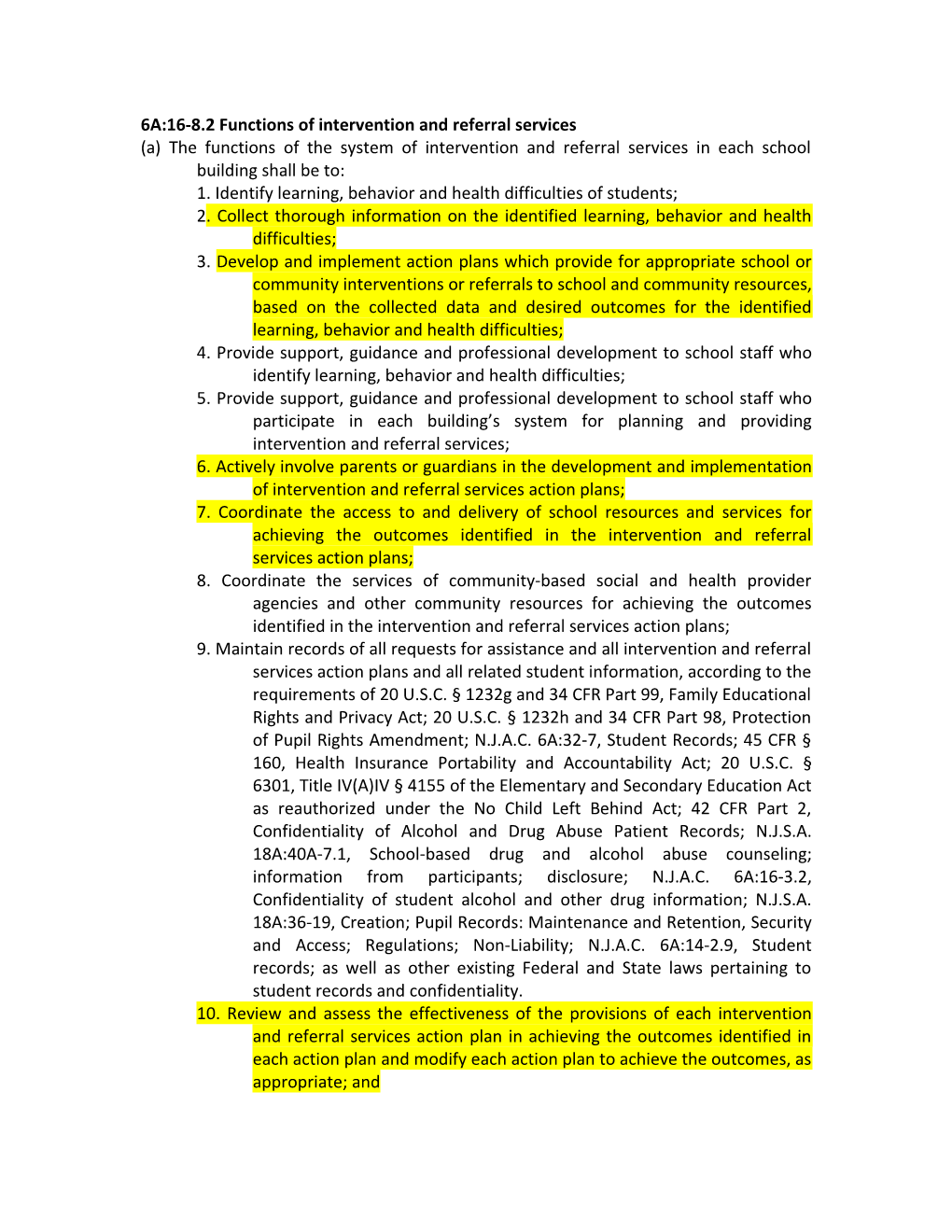 6A:16-8.2 Functions of Intervention and Referral Services