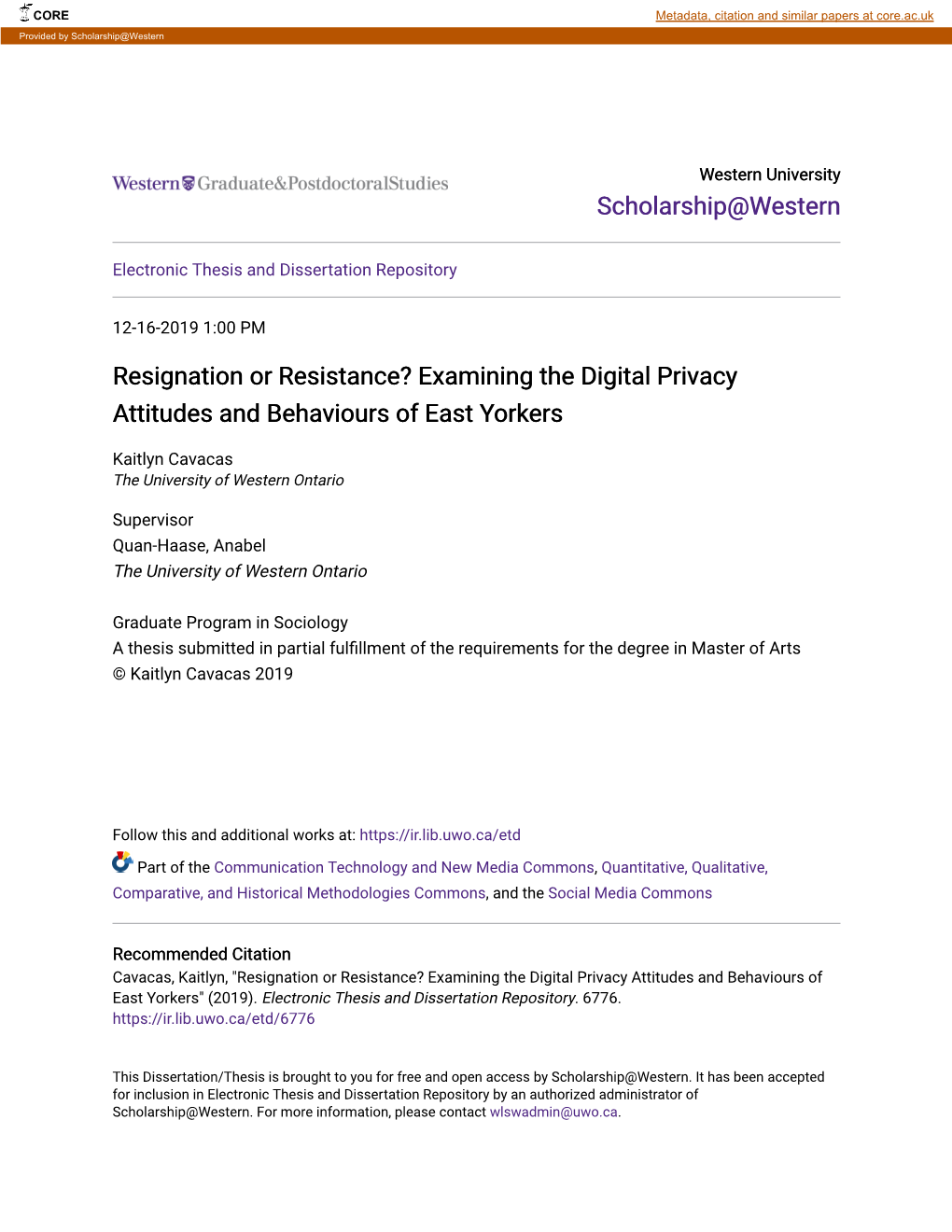 Examining the Digital Privacy Attitudes and Behaviours of East Yorkers