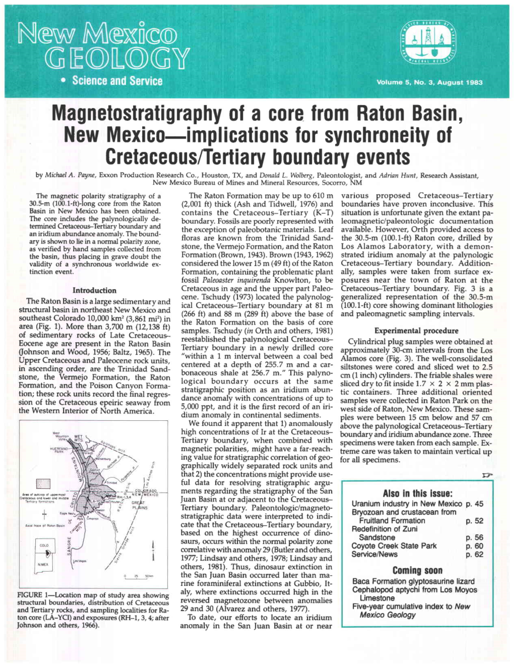 Magnetostratigraphy of a Core from Raton Basin, New Mexico