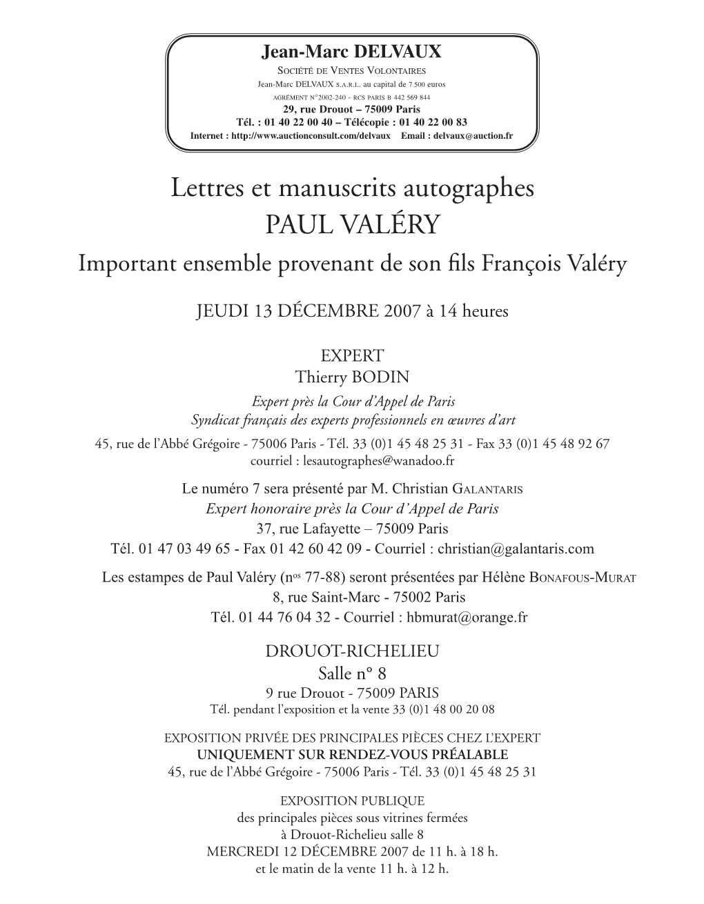 Lettres Et Manuscrits Autographes Paul Valéry Important Ensemble Provenant De Son Fils François Valéry